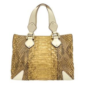 GUCCI Handbag Python x Leather Brown Button